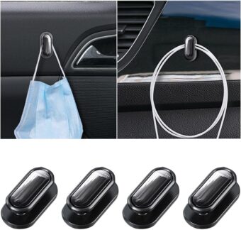 4 Pcs Car Mini Hook, Multifunctional Auto Adhesive Backseat Hangers, Vehicle Sticker Hooks on Dashboard for Keys, Mask, Earphone, Charging Cable, Universal Car Accessories (Black)