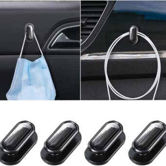 4 Pcs Car Mini Hook, Multifunctional Auto Adhesive Backseat Hangers, Vehicle Sticker Hooks on Dashboard for Keys, Mask, Earphone, Charging Cable, Universal Car Accessories (Black)