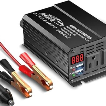 400W Power Inverter DC 12V to 110V AC Car Inverter Converter with 4.8A Dual USB Charging Ports and Dual AC Outlets Car Adapter LCD Display for Laptop Computer