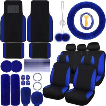 47 Car Seat Cover Full Set Car Accessories Car Seat Covers for Car Front Rear Seat Cover Fluffy Steering Wheel Cover Seat Belt Automotive Floor Mats Car Air Conditioner...