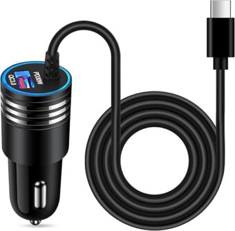 48W Super Fast Samsung Car Charger USB C Rapid Android Car Adapter with 30W Built-in Type C Fast Charging Cable for Samsung Galaxy S24 S23 Ultra S22 S21 S20 FE A15 A14 A54 A53...