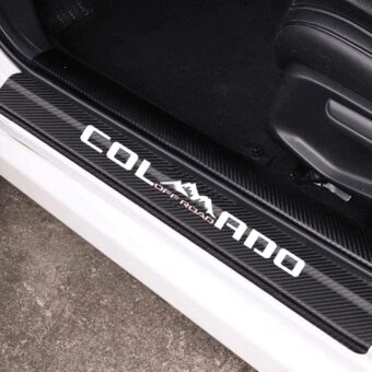 4Pcs Car Door Sill Protector Reflective Carbon Fiber Leather Sticker Decoration Door Entry Guard Accessories Compatible with Colorado 4x4 Off Road (White)