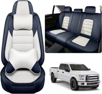 5 Full Seat Cover with Pillow for Ford F150 2009-2024, Waterproof Nappa Leather Full Coverage Truck Seat Cover, Muscle Sport Style, Compatible Airbag Auto Interior Covers...