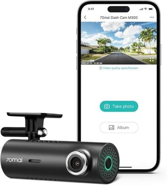 70mai Dash Cam M300, 1296P QHD, Built in WiFi Smart Dash Camera for Cars, 140° Wide-Angle FOV, WDR, Night Vision, iOS/Android Mobile App