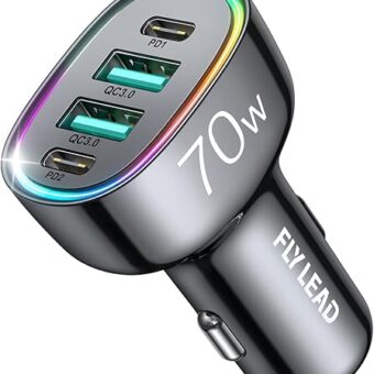 70W 4 Port Super Fast USB C Car Charger Adapter - A Must for Family Travel