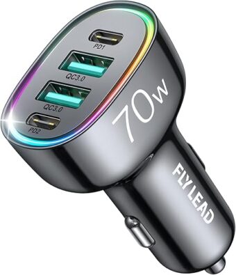 70W 4 Port Super Fast USB C Car Charger Adapter - A Must for Family Travel