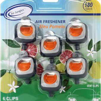 Air Jungles Eleu Pomelo Scent Car Air Freshener Clip, 6 Car Freshener Vent Clips, 4 ml Each, Long Lasting Air Freshener for Car, Up to 180 Days Car Refresher Odor Eliminator