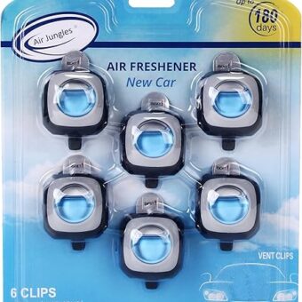 Air Jungles New Car Scent Car Air Freshener Clip, 6 Car Freshener Vent Clips, 4ml Each, Long Lasting Air Freshener for Car, Up to 180 Days Car Refresher Odor Eliminator