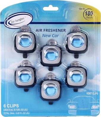 Air Jungles New Car Scent Car Air Freshener Clip, 6 Car Freshener Vent Clips, 4ml Each, Long Lasting Air Freshener for Car, Up to 180 Days Car Refresher Odor Eliminator