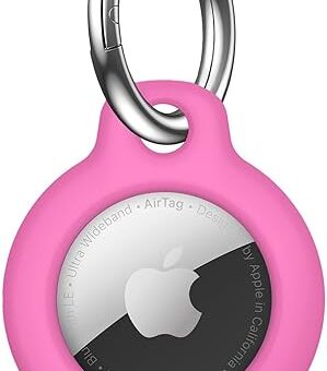 Airtag Holder Air Tag Case with Keychain, Anti-Scratch Airtags Key Chain for Apple Air Tags, Airtag Accessories for GPS Item Finder Tracker, Pink