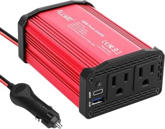 ALLWEI 300W Car Power Inverter with 65W USB-C and 3.0 USB Port - DC 12V to 110V AC Power inverters for Vehicles Converter Fast Charging Ports Car Charger Adapter (Red)