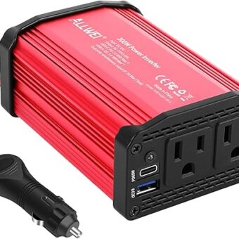 ALLWEI 300W Car Power Inverter with 65W USB-C and 3.0 USB Port - DC 12V to 110V AC Power inverters for Vehicles Converter Fast Charging Ports Car Charger Adapter (Red)