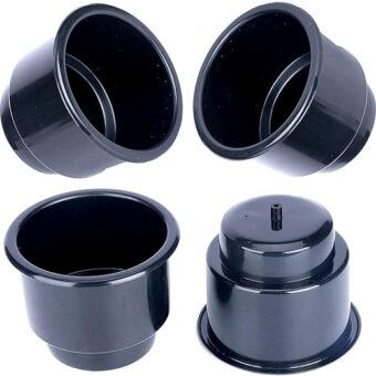 Amarine-made (Set of 4) Black Recessed Drop in Plastic Cup Drink Can Holder with Drain for Boat Car Marine Rv - Black