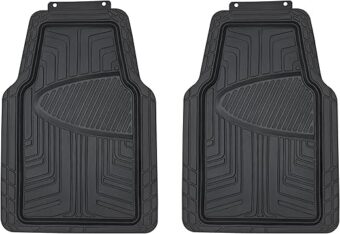 Amazon Basics 2-Piece Premium Rubber Floor Mat for Cars, SUVs and Trucks, All Weather Protection, Universal Trim to Fit，Black