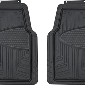 Amazon Basics 2-Piece Premium Rubber Floor Mat for Cars, SUVs and Trucks, All Weather Protection, Universal Trim to Fit，Black