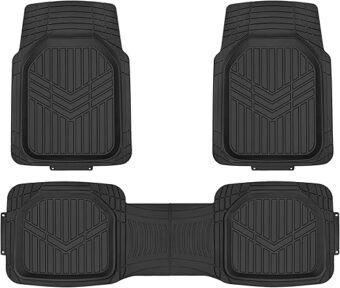 Amazon Basics 3-Piece All-Weather Protection Heavy Duty Rubber Floor Mats for Cars, SUVs, and Trucks，Black, Trim to Fit