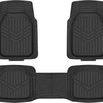 Amazon Basics 3-Piece All-Weather Protection Heavy Duty Rubber Floor Mats for Cars, SUVs, and Trucks，Black, Trim to Fit