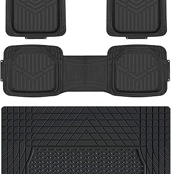 Amazon Basics 4-Piece Heavy Duty PVC Floor Mats with Cargo Liner, Waterproof Trim To Fit Car Mats, Black