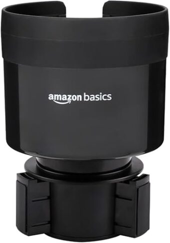 Amazon Basics Expandable Car Cup Holder with Adjustable Base, Fit Big Bottles 3.4 to 3.8 Inch, Black, 4.4 x 4.4 x 6.25 inch