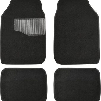 Amazon Basics Universal Fit Carpet Floor Mats For Car SUV Van & Truck, 4-Piece, Black, 25"L x 17.5"W (Front), 13"L x 17.5"W(Rear)