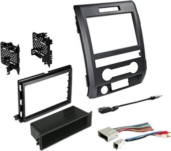 American International Single or Double DIN Radio Complete Dash Kit, 2009-2014 Ford F-150 with Antenna Adapter, Harness Compatible for All Trim Levels (Black)