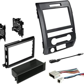 American International Single or Double DIN Radio Complete Dash Kit, 2009-2014 Ford F-150 with Antenna Adapter, Harness Compatible for All Trim Levels (Black)