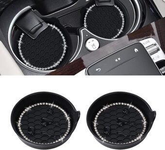 Amooca Car Cup Coaster Universal Non-Slip Cup Holders Bling Crystal Rhinestone Car Interior Accessories 2 Pack Black