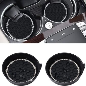 Amooca Car Cup Coaster Universal Non-Slip Cup Holders Bling Crystal Rhinestone Car Interior Accessories 2 Pack Black