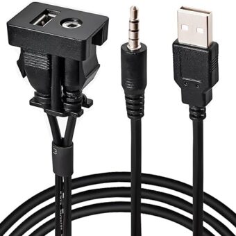 Anina USB AUX Flush Mount for Toyota, 1M Male to Female Car Dash 3.5mm AUX Extension Cable, Square Port USB Panel Mount Socket Adapter, 12V-30V Panel Mounting Cable for Audio...