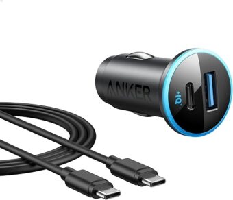 Anker USB C Car Charger Adapter, 52.5W Cigarette Lighter Charger, 323 Anker Car Charger with 30W PowerIQ 3.0 Fast Charging Cable for iPhone 15/15 Pro Max, 14/13/12 Series,...