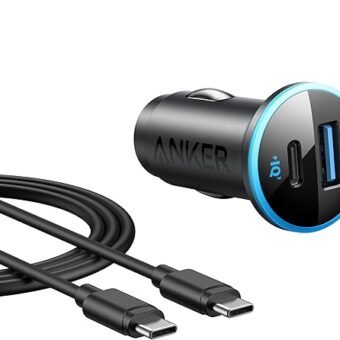 Anker USB C Car Charger Adapter, 52.5W Cigarette Lighter Charger, 323 Anker Car Charger with 30W PowerIQ 3.0 Fast Charging Cable for iPhone 15/15 Pro Max, 14/13/12 Series,...