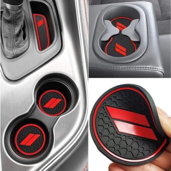 Anti Dust Mats for Dodge Challenger Accessories 2015 2016 2017 2018 2019 2020 2021 2022 2023,Custom Fits Cup Holder Liners Mats Door Pocket Center Console Liners, 11pcs/kit (Red)