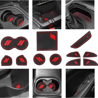 Anti-Dust Trim Mats Fit for 2015-2020 Dodge Challenger, Custom Interior Shifter Liner for Cup Holder Insert, Door Pocket, Center Console(11pcs, Red)