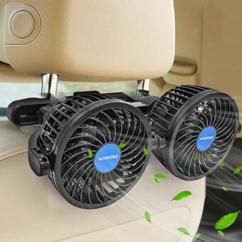 AOWOSA Car Fan for Backseat Auto 12V Electric Cooling Fan Portable Car Seat Headrest Fan for Sedan SUV RV Boat, with 360° Rotatable Dual Head, Stepless Speed Regulation,...