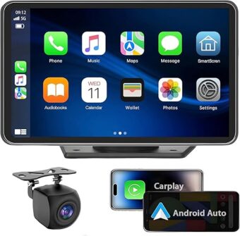 Apple Carplay Wireless Portable Touchscreen Car Stereo Bluetooth Voice Control 7" Apple Car play & Android Auto Car Audio HD Screen with 1080p Backup Camera GPS...