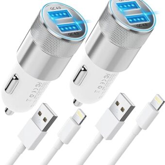 [Apple MFi Certified] iPhone Fast Car Charger, Dual USB A Rapid Car Charger with 2x3Ft Lightning Cable Cord Compatible for iPhone 14/13/12/11/Pro Max/XS/XR/X/8 Plus/7/SE, iPad,...