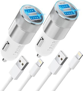 [Apple MFi Certified] iPhone Fast Car Charger, Dual USB A Rapid Car Charger with 2x3Ft Lightning Cable Cord Compatible for iPhone 14/13/12/11/Pro Max/XS/XR/X/8 Plus/7/SE, iPad,...