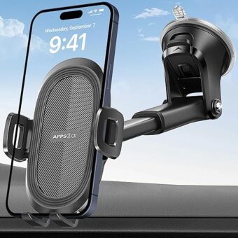 APPS2Car Suction Cup Phone Mount, Universal Phone Holders for Your Car Windshield/Dashboard/Window, Cell Phone Holder Car with Sticky Gel Pad, Compatible with iPhone, Samsung,...