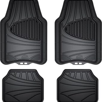 Armor All 4-Piece Rubber Floor Mats, All-Weather Protection, Universal, Trim to Fit Front, Rear, Full Coverage Custom Fit Mats for Cars, Trucks, SUVs Black