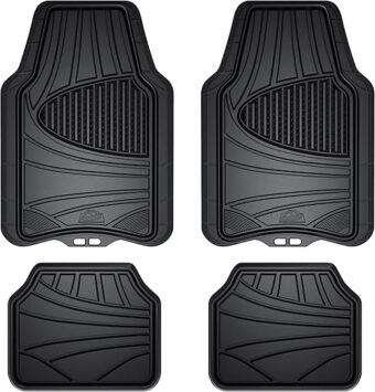 Armor All 4-Piece Rubber Floor Mats, All-Weather Protection, Universal, Trim to Fit Front, Rear, Full Coverage Custom Fit Mats for Cars, Trucks, SUVs Black