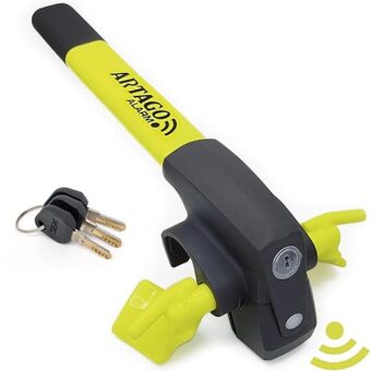 ARTAGO 870 High-End Steering Wheel Lock 2in1 Without or with 120dB Alarm + Don't Touch Warning, Visible and Deterrent High Security, Universal Anti Theft Bar Locking Device for...