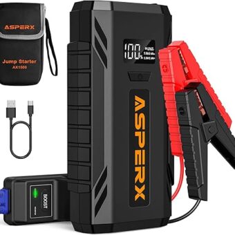 ASPERX Car Jump Starter, 1500A Peak Battery Starter for Up to 7.0L Gas or 5.5L Diesel Engine, 12V Portable Power Pack with 1.4 INCH LCD Display