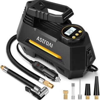 AstroAI Tire Inflator Portable Air Compressor Tire Air Pump for Car Tires - Car Accessories, 12V DC Auto Pump with Digital Pressure Gauge, Emergency LED Light for Bicycle,...