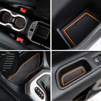 auovo Anti-dust Door Mats for Renegade Accessories 2015 2016 2017 Cup Holder Inserts Liners Center Console Mats 16PCS (Orange Trim)