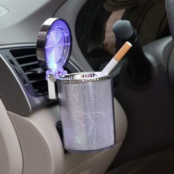 Auto Car Ashtray Portable with LED Light Ashtray Smokeless Smoking Stand Cylinder Cup Holder (Silver)