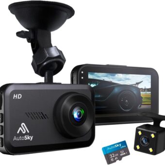 AutoSky Dash Cam Front and Rear - Dash Camera for Cars Mini Dash Cam Full HD with 32GB Memory Card, 3 inch IPS Screen, Accident Lock, Loop Recording, Parking Monitor, Motion...