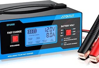 AUTOUTLET Upgraded 8 Volt Battery Charger for Golf Cart Automotive Battery Charger and Maintainer 0-10A with Cable Clamps for 6/8/12/14/16/24V Lead-Acid Batteries