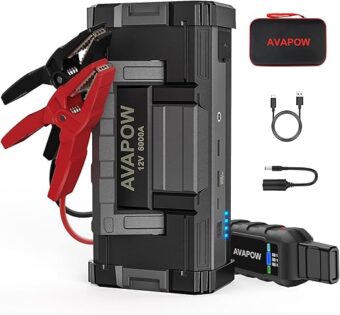 AVAPOW 6000A Car Battery Jump Starter(for All Gas or up to 12L Diesel) Powerful Car Jump Starter with Dual USB Quick Charge and DC Output,12V Jump Pack with Built-in LED Bright...