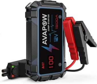 AVAPOW Jump Starter 1500A Peak Current Jumper Cables Kit for Car(Upto 12V 7L Gas/5.5L Diesel Engine) with USB Quick Charging and 400 Lumen LED Jump Starter Battery Pack