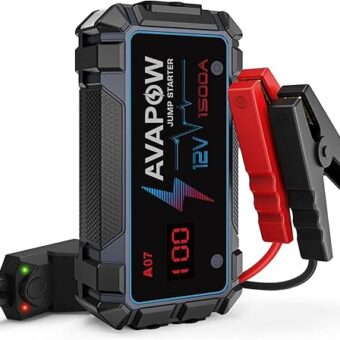 AVAPOW Jump Starter 1500A Peak Current Jumper Cables Kit for Car(Upto 12V 7L Gas/5.5L Diesel Engine) with USB Quick Charging and 400 Lumen LED Jump Starter Battery Pack